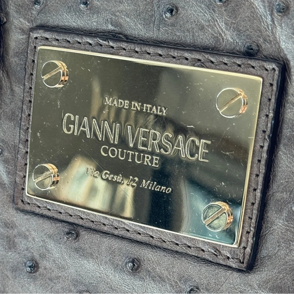 Versace Ostrich Handbag - Silver Grey with Champagne Hardware - Picture 4 of 17